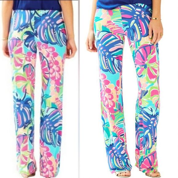 Lilly Pulitzer Georgia May Palazzo Pants Exotic Garden Tropical LARGE Wide Leg - Picture 1 of 6